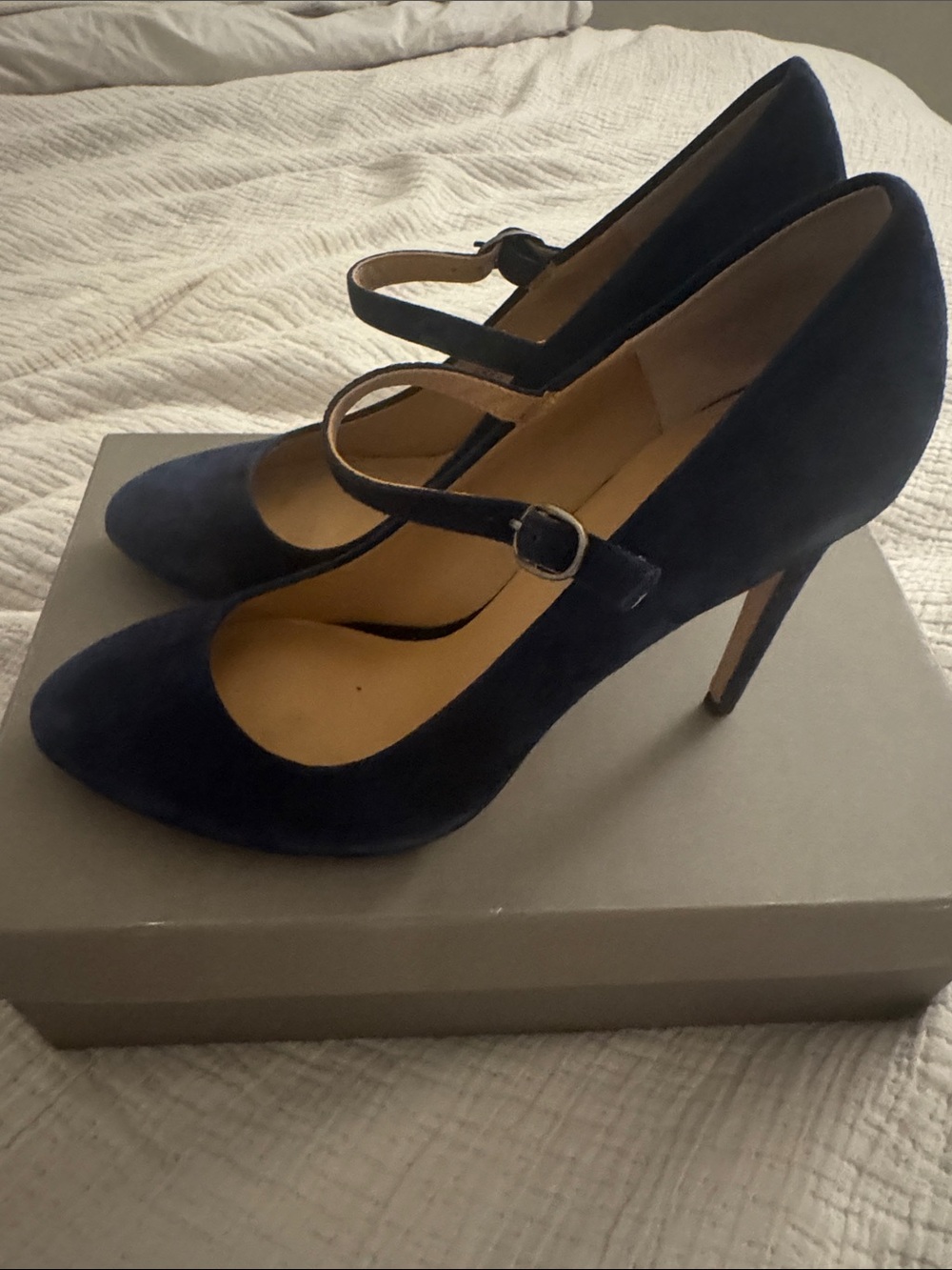 Halston Heritage Navy Suede Mary Jane Pumps - Picture 3 of 5